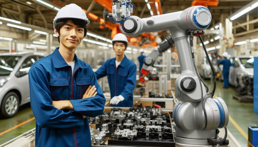 自動車工場で働く20代日本人男性
